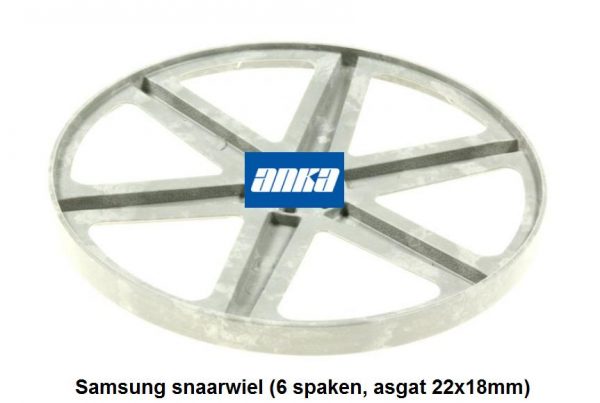 Samsung snaarwiel (6 spaken, asgat 22x18mm),Samsung snaarwiel Wasmachine, Samsung Wasmachine Onderdelen,Samsung Pully Wasmachine.Samsung Wiel voor snaar wasmachine