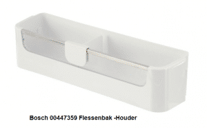 Bent u op zoek naar de Bosch 00447359 Flessenbak -Houder Koelkast ?Waar door U minder bergruimte heeft. Bestel deze dan direct bij Anka Onderdelenservice, uw webshop voor al uw koel en vrieskast accessoires en onderdelen.Wanneer U deze voor 18.00 uur besteld wordt hij de andere (werk) dag thuis bezorgd. Eigenschappen Bosch 00447359 Flessenbak -Houder Koelkast Merk Origineel Bosch, Origineel nummer 00447359  vervanging van  00434234 00440290 00434254 Geschikt voor KIL38A40/01 Verpakking 1 zak a 1 stuk Categorie Bosch Koelen en Vrieskast onderdelen, Flessenbak, Houder Advies nodig? Heeft u een vraag of wilt u advies? Neem contact op met onze klantenservice via 0316 – 24 75 27 of 06 – 42 57 25 20. verkrijgbaar bij Anka